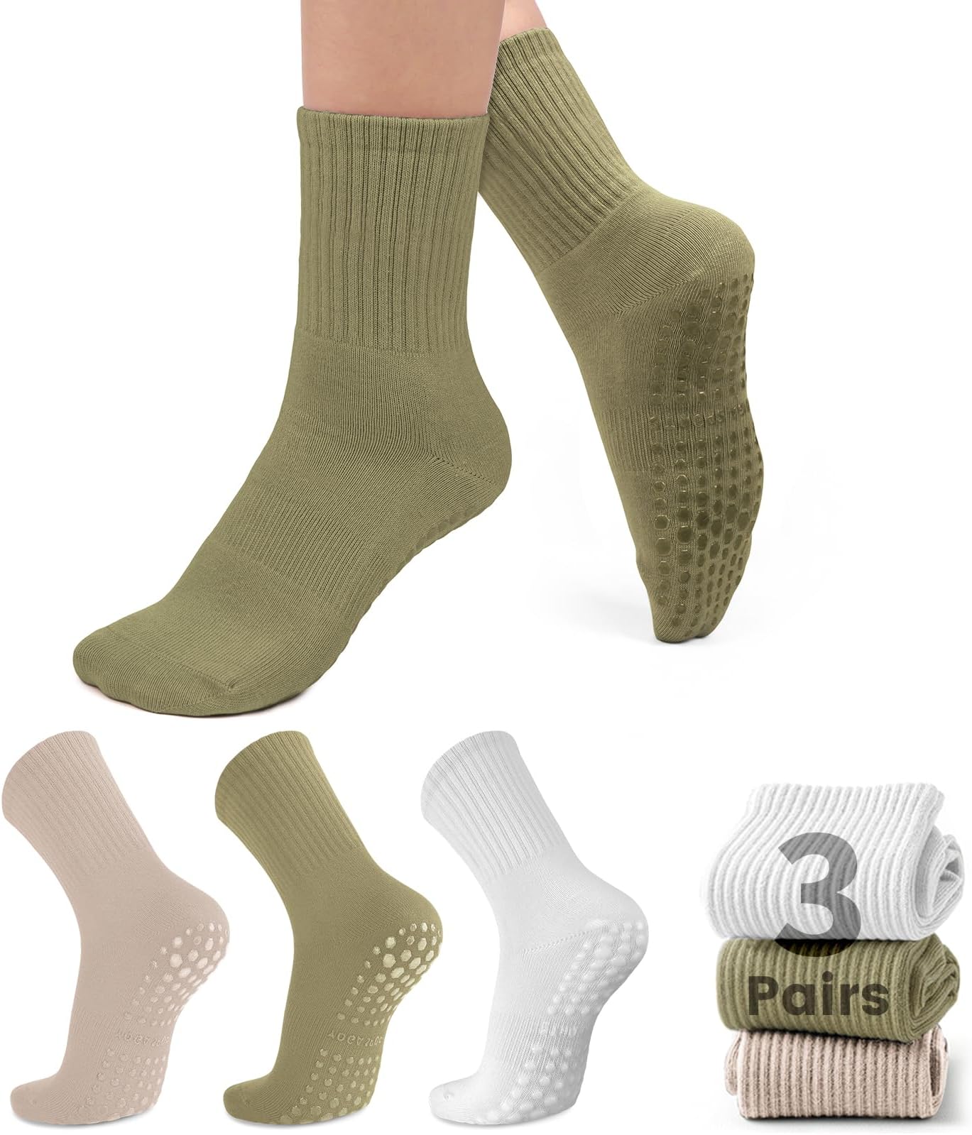 Purplepig3 Pairs Grip Pilates Socks Non-Slip Yoga Socks for Women Pilates, Pure Barre, Barefoot Workout, Pregnancy, Hospital