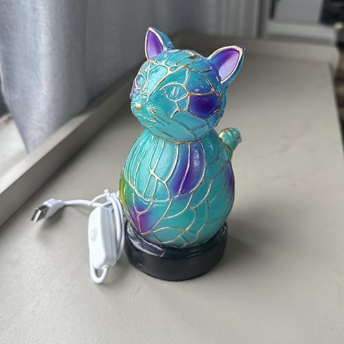 Miniatura 4 de Lámpara de mesa retro de resina manchada con gatos, serie de lámparas de mesa de animales, luz de noche de estilo vintage, diseño único de gato para