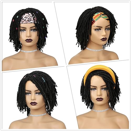 Miniatura 7 de WIGNEE Peluca corta afro con rastas de pelo sintético negro natural, pelucas trenzadas cortas para mujeres negras, pelucas sintéticas resistentes al