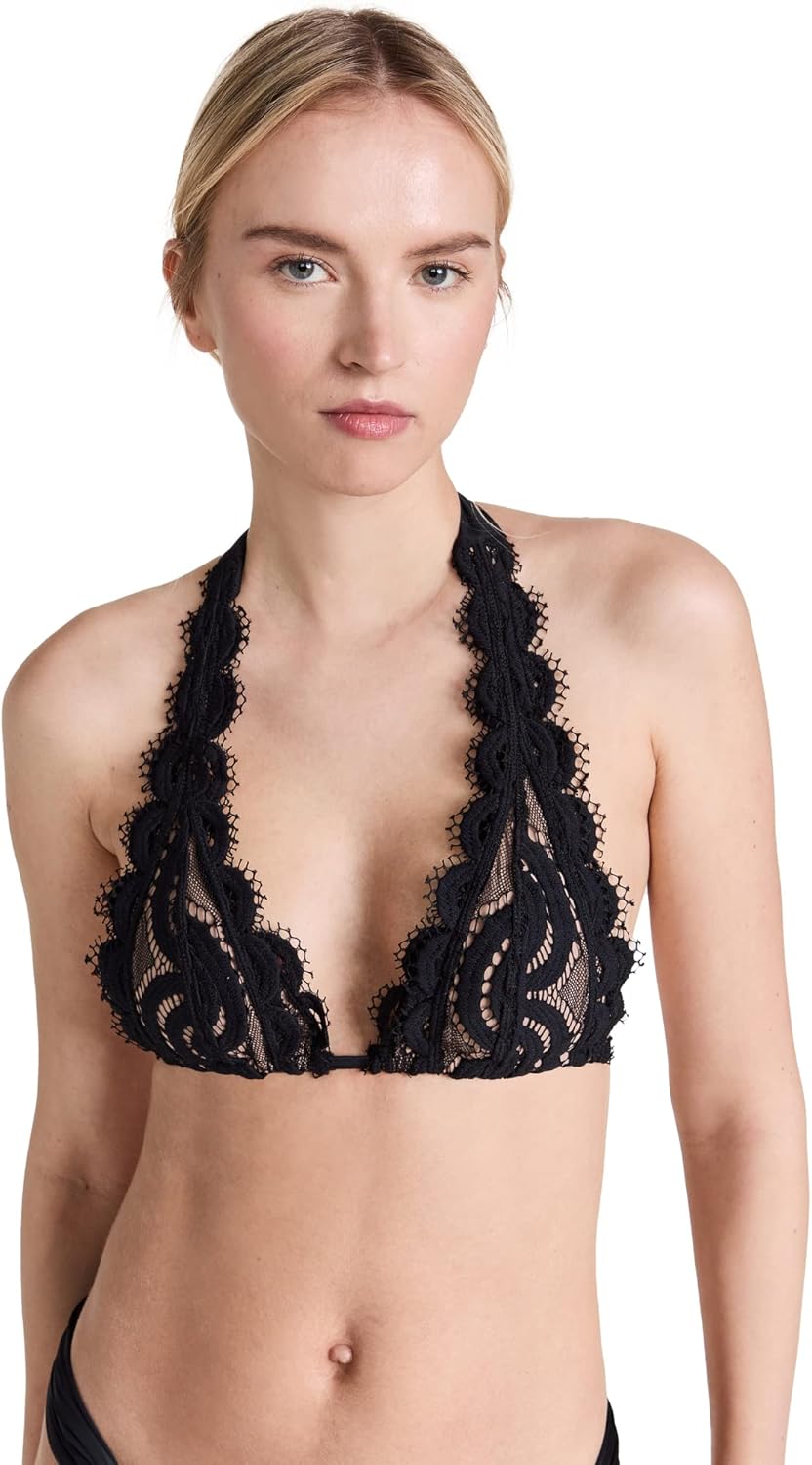 PQ Swim Women's Water Lily Lace Halter Bikini Top - Adjustable Ties, Removable Padding