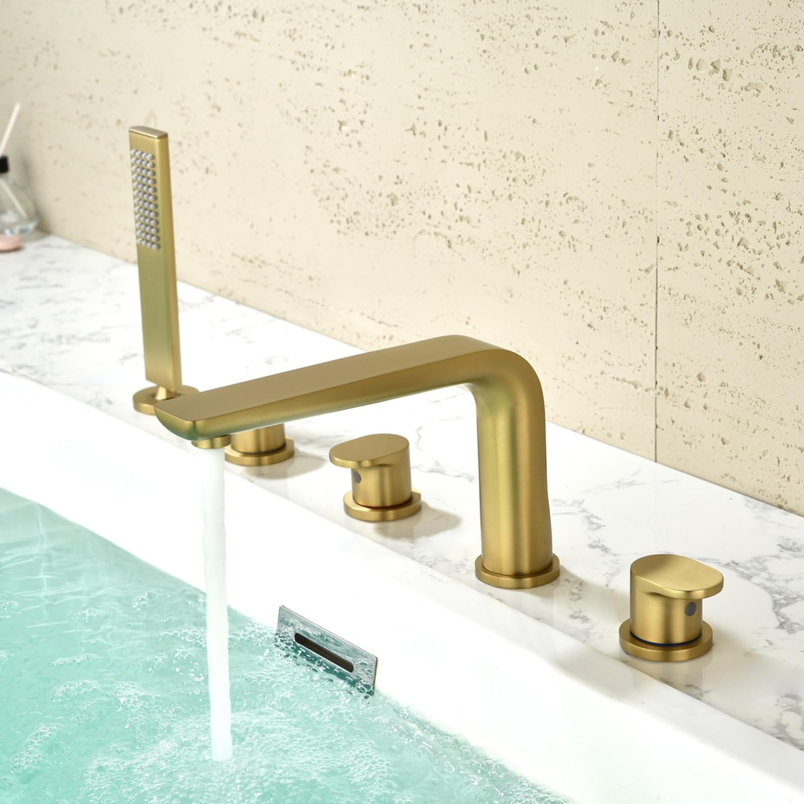 Mitigeur de salle de bain 5 trous gris avec douchette et rotation 360