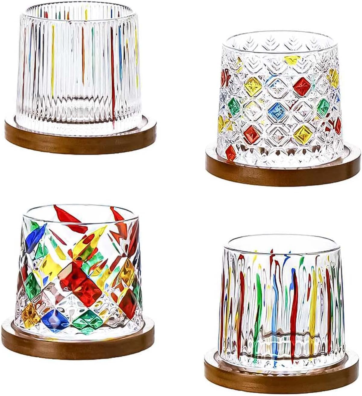 Sponsored Ad – Crystal Glasses with Coasters, Big Size Rotatable Drinking Glass Set of 4, Hand-Painted Pattern, Exquisite Glass, Embossed Cup, Gift for Father's Day