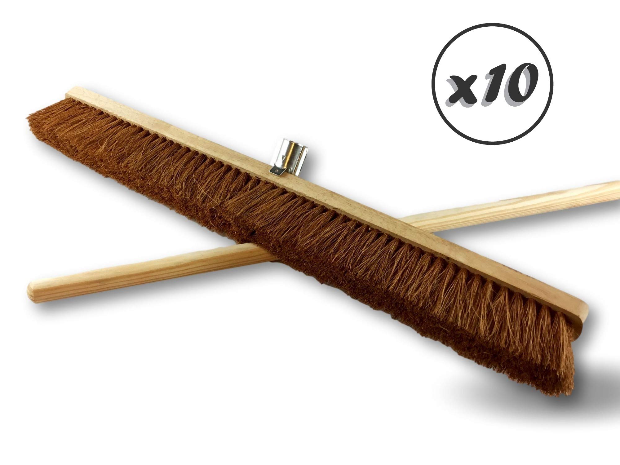 Miotła warsztatowa typu kantonier | Zestaw 10 | Track Outdoor | Długość 80 cm | Wypełnienie naturalnej szczotki z włókna kokosowego | Drewniana podeszwa | Metalowe tulejki Ø 28 mm | Z uchwytem | Kibros 2080Mx10