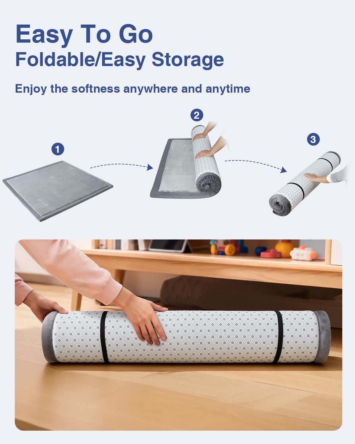 Baby Play Mat for Floor,1.3 Thick 47x47 Play Mat for Playpen,Tummy Time Foam Mats,Plush Soft Padded Playmate for Babies 6-12 Months Crawling,Non-Slip Nursery Rug for Toddler Kids Playroom(Grey)