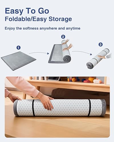 Miniatura 7 de Tapete de juego para bebé para suelo, tapete de 1.3 pulgadas de grosor, 59 x 71 pulgadas, tapete de espuma extra grande para tiempo boca abajo,