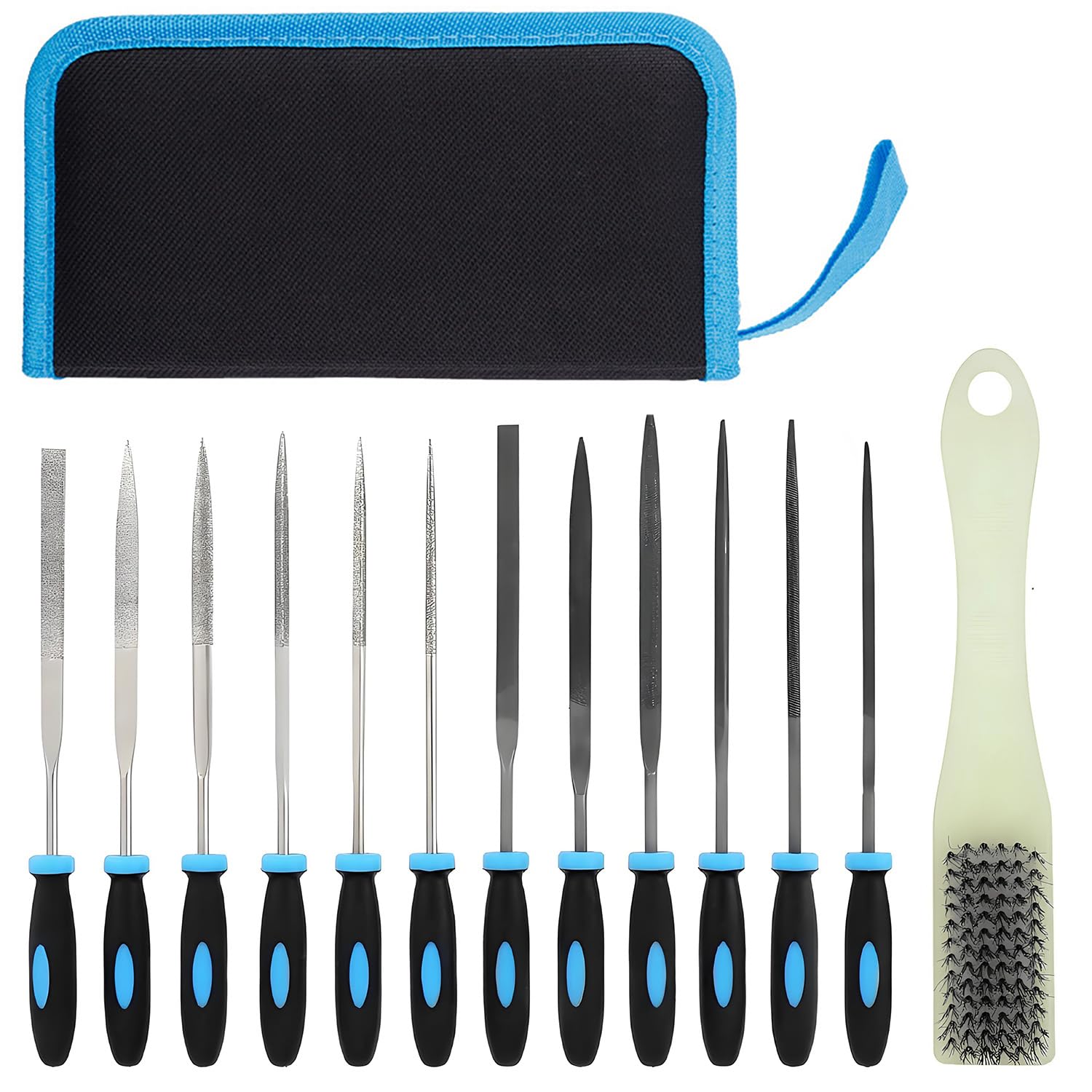 Xynovate Needle Files Set 13PCS, Metal File Set with 6 Steel File, 6 Diamond File Set, Cleaning Brush and Zipper Bag for Wood and Metal Work, DIY Project — image 1