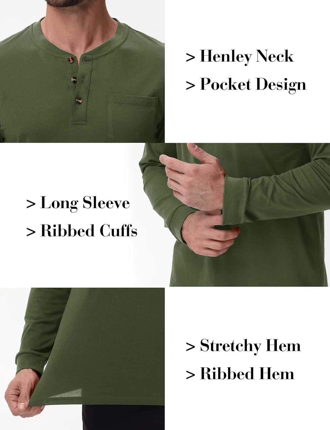 Cotrasen Mens Henley Long Sleeve Shirts Cotton Pocket Button T Shirts Casual Lightweight Plain Tops Fall Basic Tee - Image 5