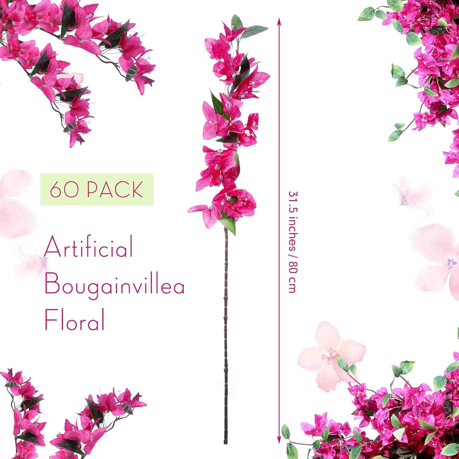 60 pcs artificial faux bougainvillea fake flower silk bougainvillea branches uv resistant outdoor indoor decoration for wedding home centerpieces outside decor (rose red) rose red 60