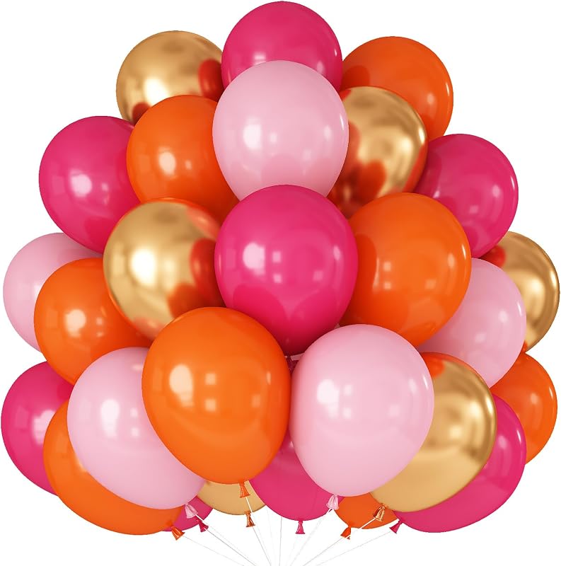 Globos de color rosa, naranja y dorado, decoración para fiesta de cumpleaños al atardecer | Globo de látex de helio dorado metálico rosa claro de 12 pulgadas, 60 uds., para arco, verano Tropical, Boho, graduaciones de Baby Shower