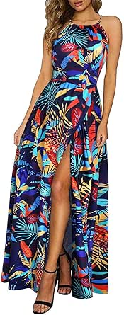 KILIG Women's Summer Floral Beach Flowy Split Maxi Long Dress