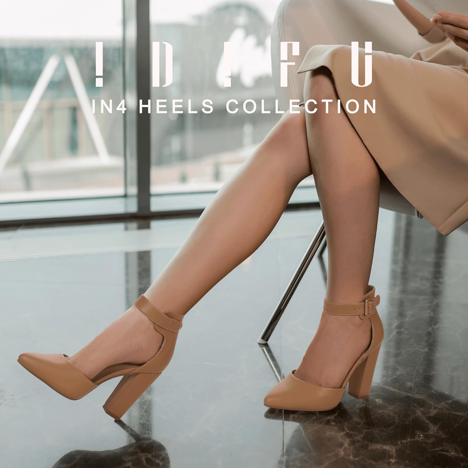 IDIFU Women's IN4 Pedazo High Block Heels Pumps Pointed Closed Toe Ankle Strap Dress Wedding Shoes - Image 2