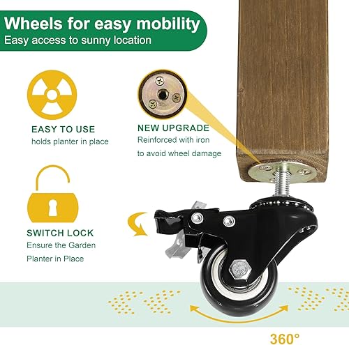 Miniatura 4 de Cama de jardín elevada con ruedas, caja de jardín elevada de madera con pestañas de conexión W, para verduras, flores, hierbas, estante