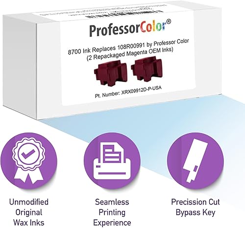 Miniatura 5 de Professor Color Colorqube 8700 - Tinta que reemplaza 108R00991 (2 tintas magenta OEM reempaquetadas), el paquete incluye llave de derivación para su