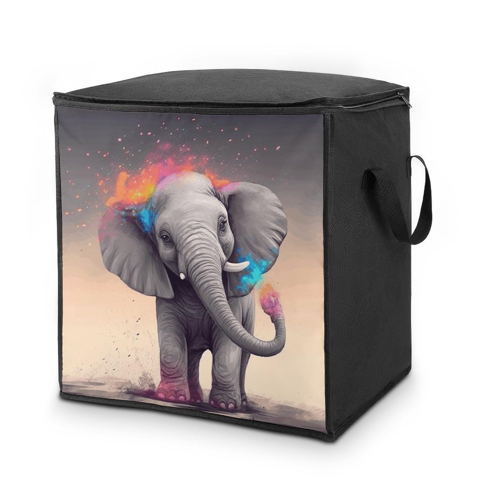 Animal Cartoon Elephant Storage Bag with Zippers And Handle Extra Large Bedding Comforter Storage Bag Foldable Blanket Storage Bags Fabric Moving Bags for Closet Organizer (70L)