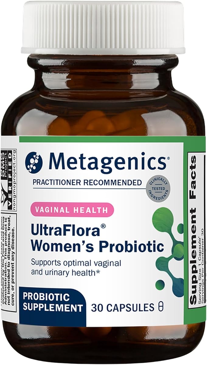Metagenics UltraFlora Probiótico para Mujeres, 30 Cápsulas | Suplemento Estable al Almacenamiento para la Salud Vaginal, el Equilibrio de la Levadura y la Comodidad Urinaria, con Lactobacillus GR-1 y RC-14, No-GMO