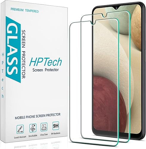 HPTech Paquete de 2 protectores de pantalla para Samsung Galaxy A12 de vidrio templado, fácil de instalar, antiarañazos, sin burbujas, apto para