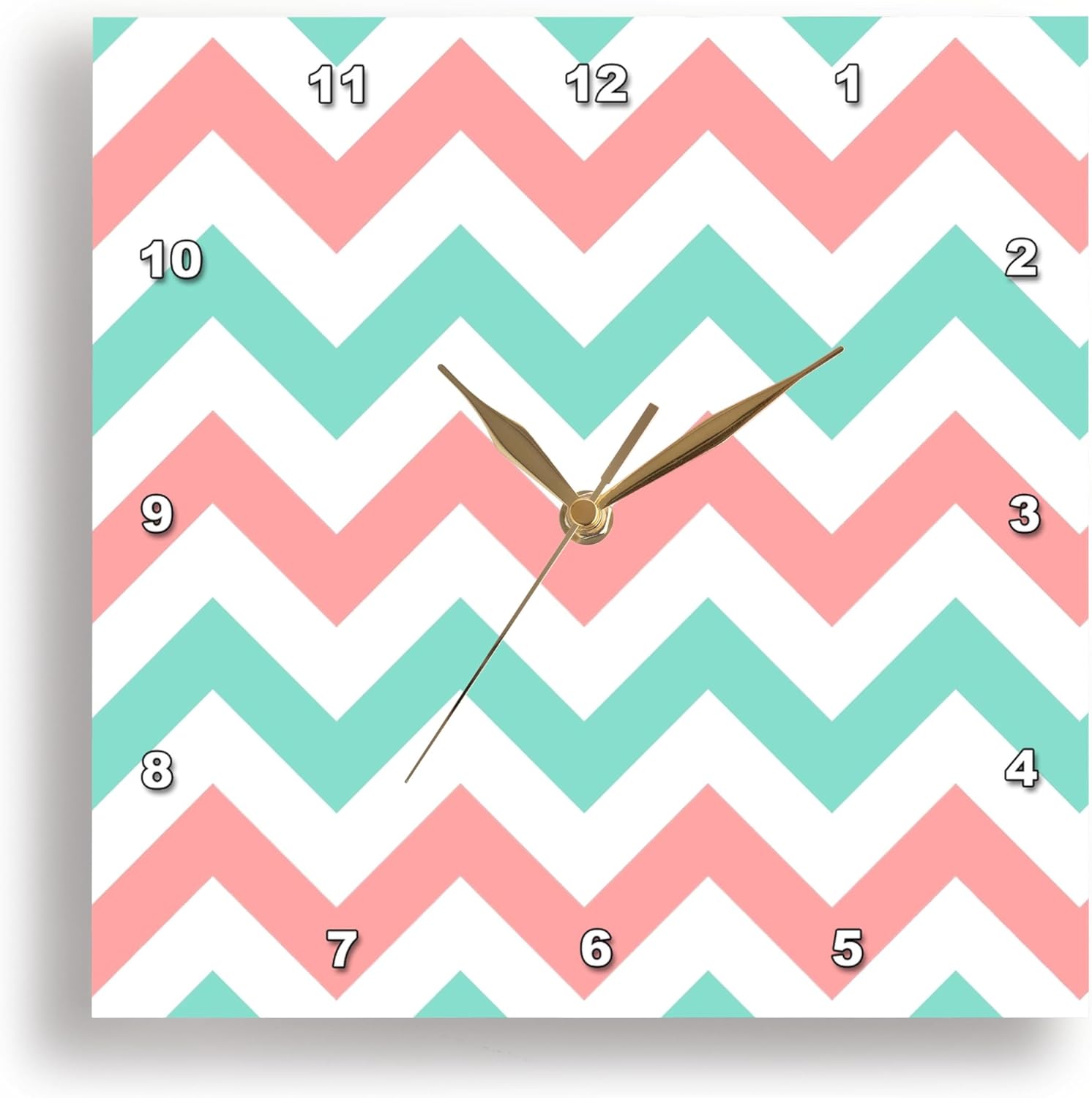 3dRose Wall Clock Silent - 10 inch - Coral Pink and Turquoise Chevron Zig zag Pattern - Teal Zigzag Stripes - Chevron Patterns