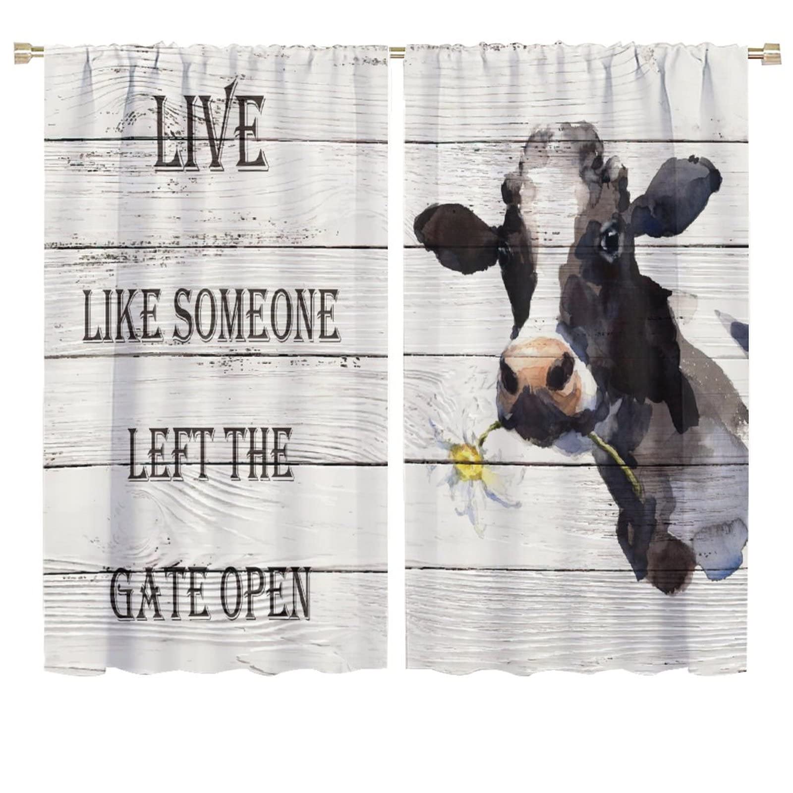 JESTRONRY Cow Kitchen Curtains, Fun Farmhouse Animal Theme Fabric Living Room Bedroom Decor W72xL63in