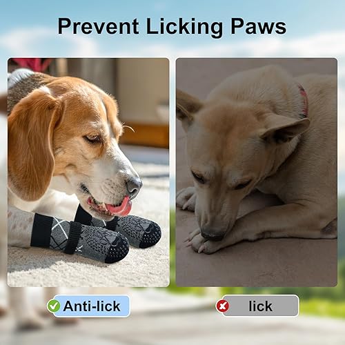 Miniatura 4 de BEAUTYZOO 6 piezas de calcetines para perros para evitar que lamen las patas, zapatos antideslizantes para perros para pavimento caliente y suelos