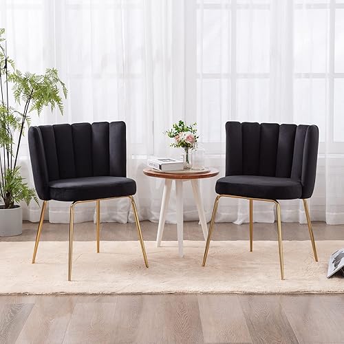 Miniatura 4 de Juego de 2 sillas de comedor modernas de terciopelo, elegantes sillas auxiliares tapizadas para cocina y comedor, cómoda silla de maquillaje para