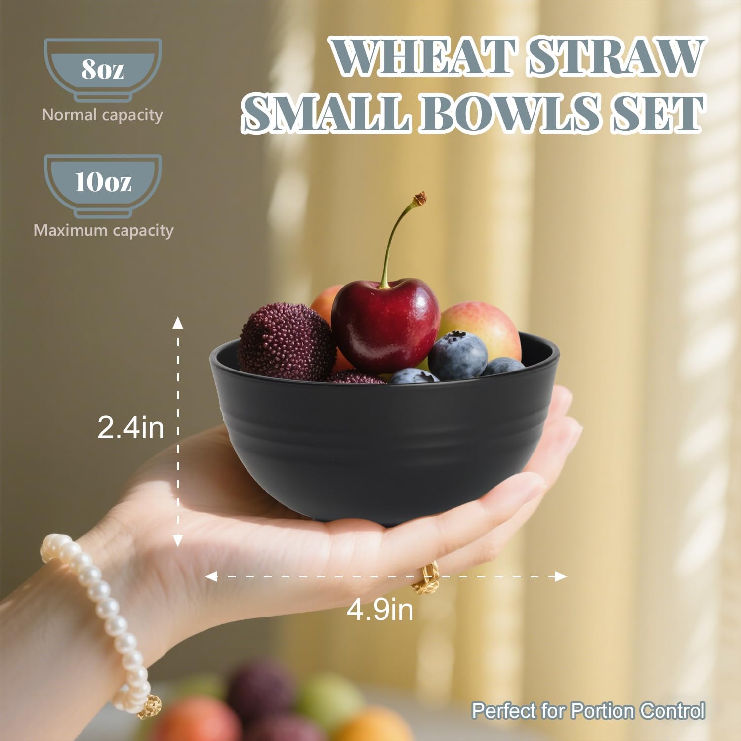Homienly Wheat Straw Small Bowl Set of 8, Unbreakable Dessert Bowl - 10 OZ, Wheat Straw Mini Bowls for Kitchen, Kids, Microwave and Dishwasher Safe Bowls for Snack, Appetizer, Ice Cream (Black) image 2