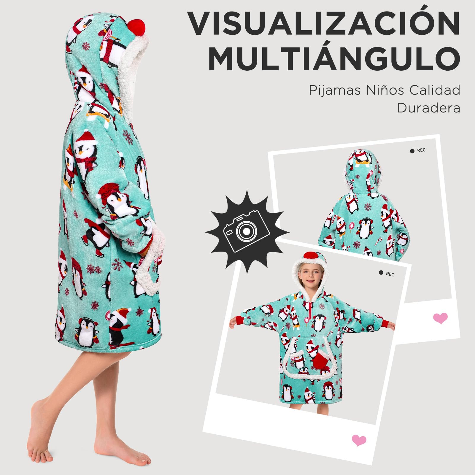 OLAOLA Sudadera con Capucha Extragrande para Niño, Manta de Forro Polar Sherpa con Mangas y Bolsillos, Suave Cálida y Acogedora Sudadera Manta para Niños Niñas