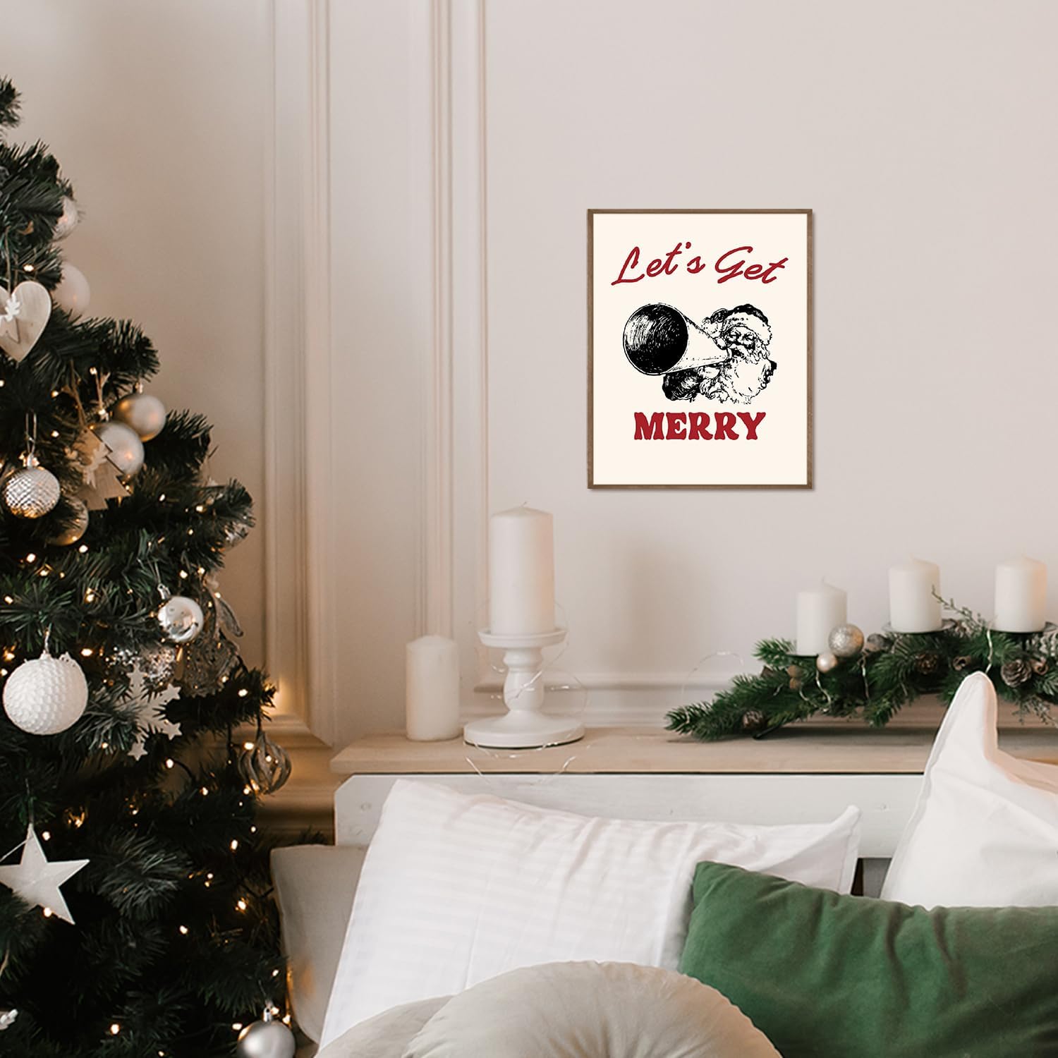CIOJUNE Christmas Wall Decor, Retro Christmas Santa Claus Xmas Canvas Wall Art Prints, Let's Get Merry Christmas Pictures Wall Decor, Christmas Posters for Living Room Bedroom Decor, 8x10 Unframed