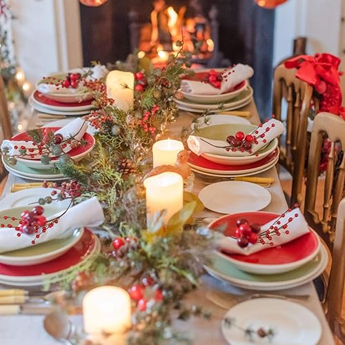 Miniatura 5 de GREENTIME Paquete de 12 tallos artificiales de bayas rojas de 14 pulgadas, púas de bayas de acebo falsas para Año Nuevo, Navidad, árbol de Navidad,