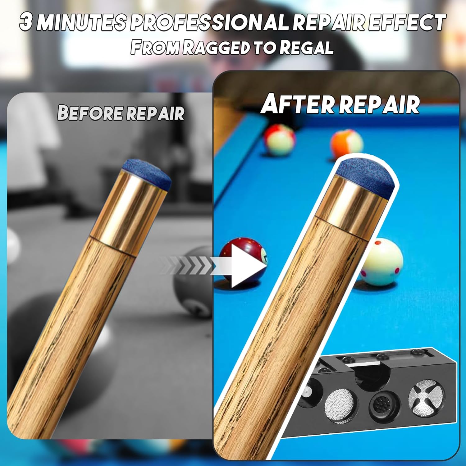 12-1 Aluminum Alloy Pool Cue Tip Shaper,Professional Cue Stick Tool Kit for Billiards Enthusiastsm, Pool Cue Shaper Accessories for Replacement and Shaping Cue Tips