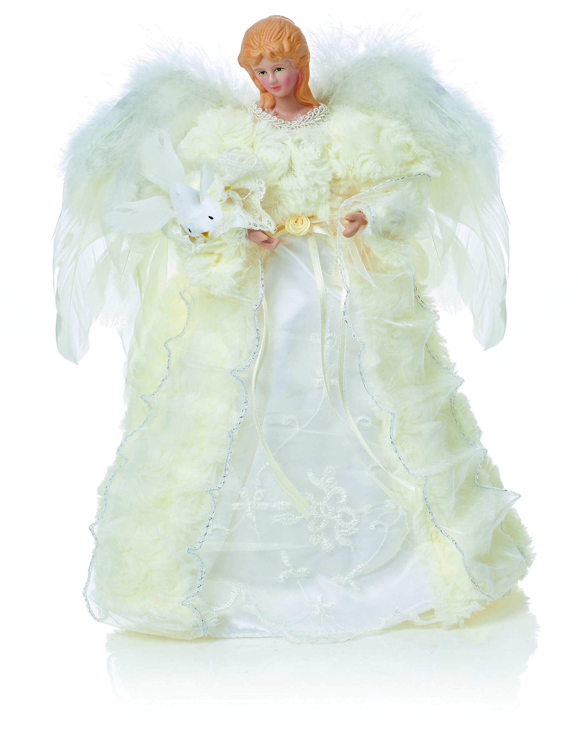 Christmas Tree Fairy Angel Feather Wings White & Cream Faux Fur Coat White Dove