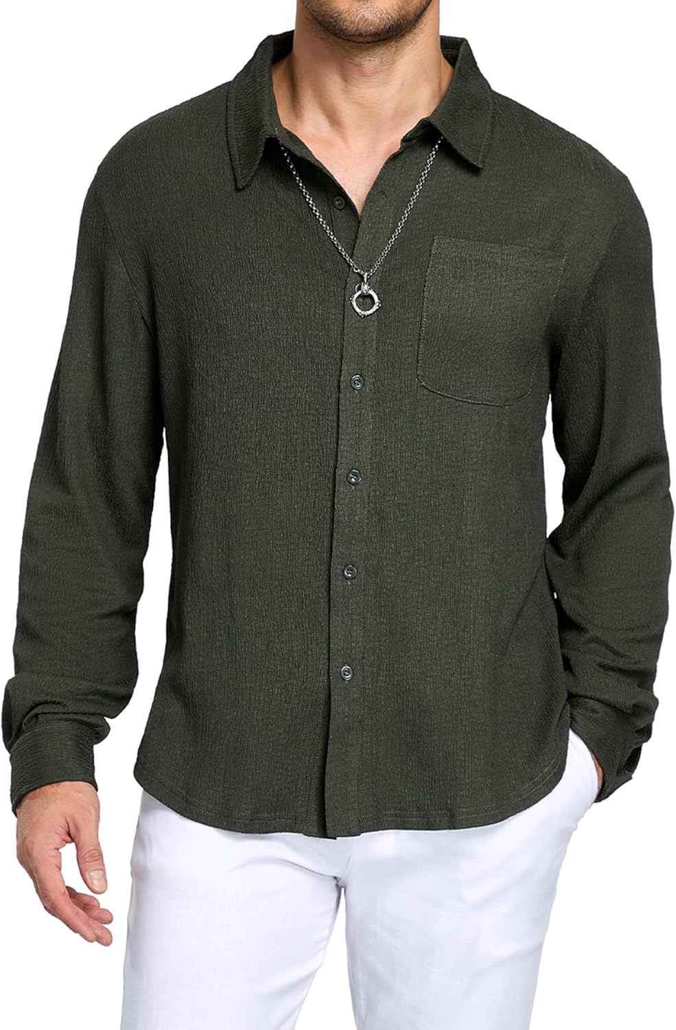 YTD Mens Casual Button Down Shirts Long Sleeve Dress Business Shirt with Pocket