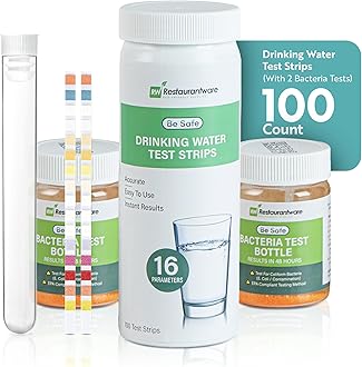 Restaurantware Instant Multiple-Use Water Test Kit 100 Count 17-in-1 Water Test Kit, 2 Bacteria Tests, For Tap & Well Water, Chlorine Testing Strips, Tests For Lead, Bacteria, Hardness, Fluoride