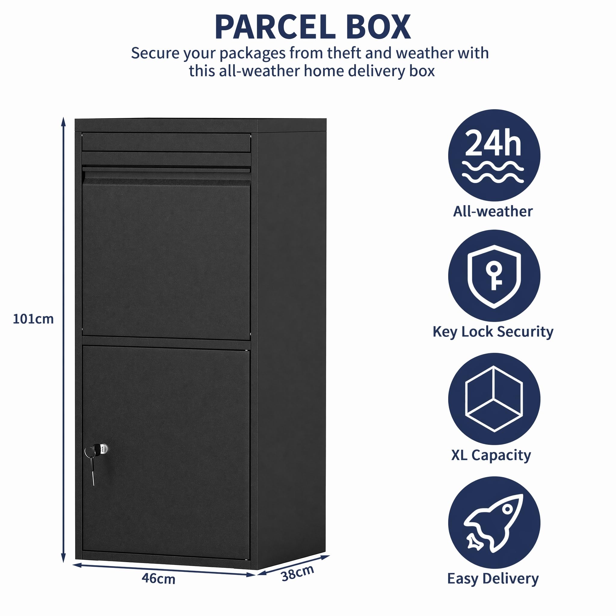 Buzón de metal impermeable, caja de paquetes extra grande para exteriores con cerradura para entrega por Internet, buzón de entrega resistente para paquetes (B)