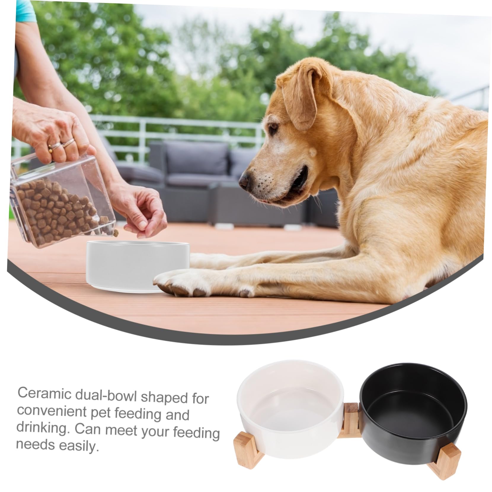 HEMOTON Comederos de Cerámica para Perros y Gatos con Soporte de Madera Antideslizante Comedero Mediano para Alimento y Agua para Mascotas