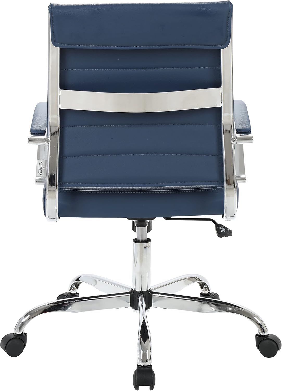 LeisureMod Benmar Leather Office Desk Chair, Mid-Back Ergonomic Swivel Chair with Lumbar Support, Adjustable Height, Tilt Lock, Cushioned Seat & Back, Home Office Task Chair (Navy Blue, Single)