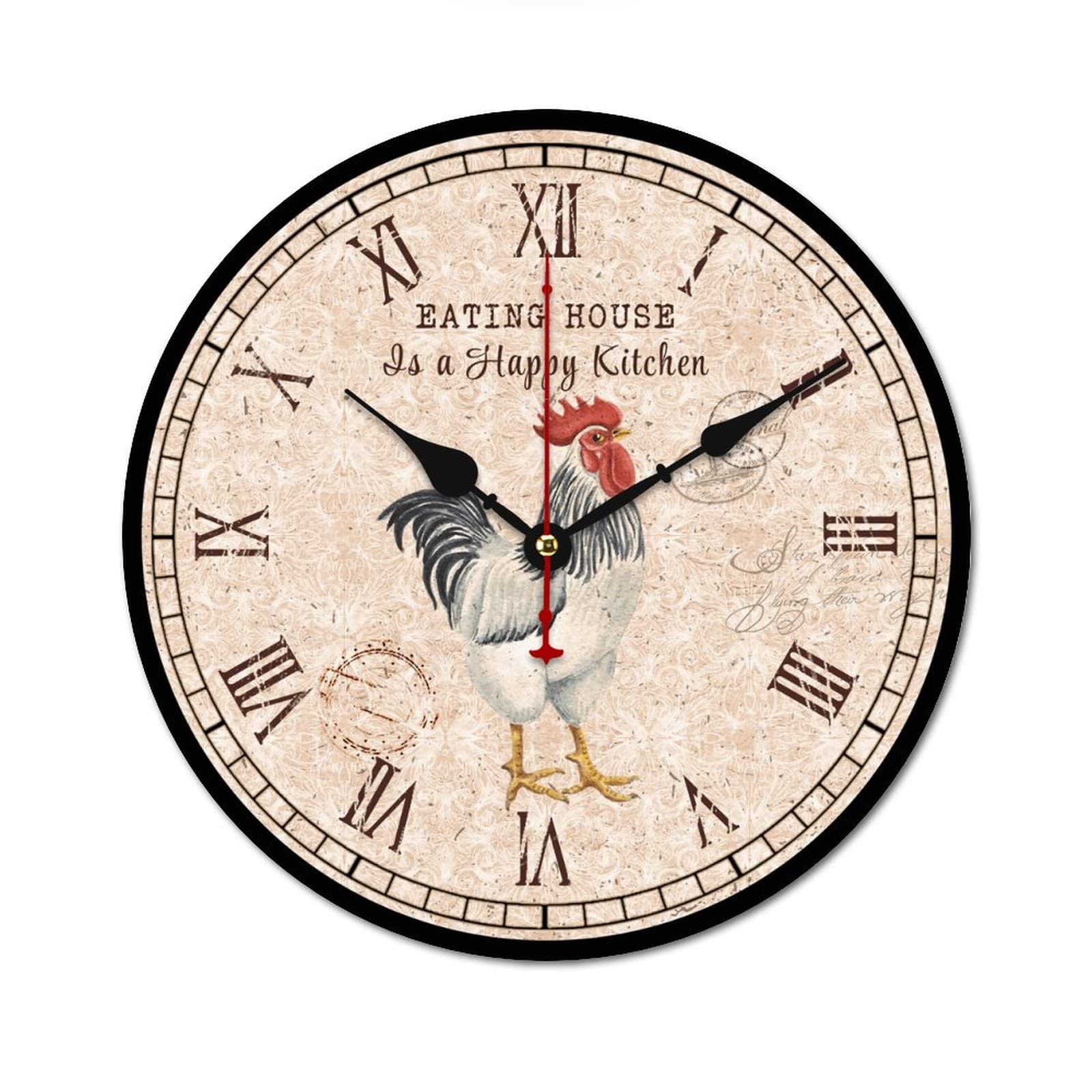 Horloge murale en bois coq rétro 38cm pour cuisine et salon
