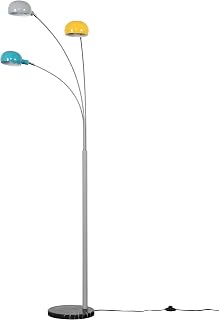 MiniSun Modern 3 Way Grey Metal & Marble Curva Floor Lamp with Yellow, Blue & Grey Dome Shades
