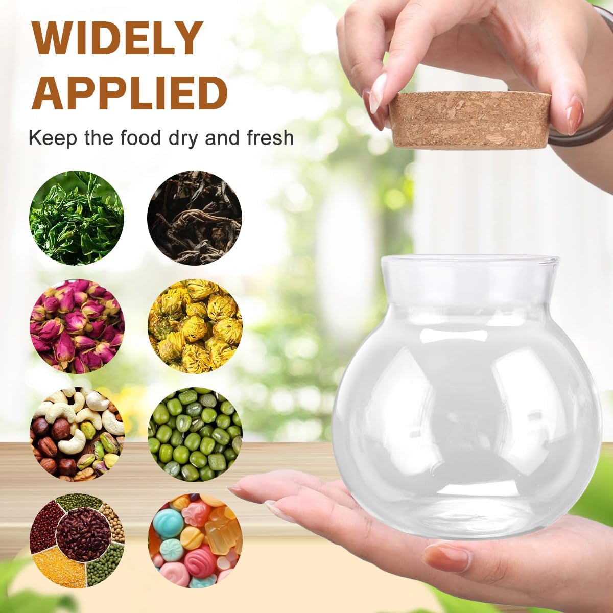 500 Ml (17 Fl Oz) Round Clear Glass Favor Jar Storage Jar, with Cork Stopper