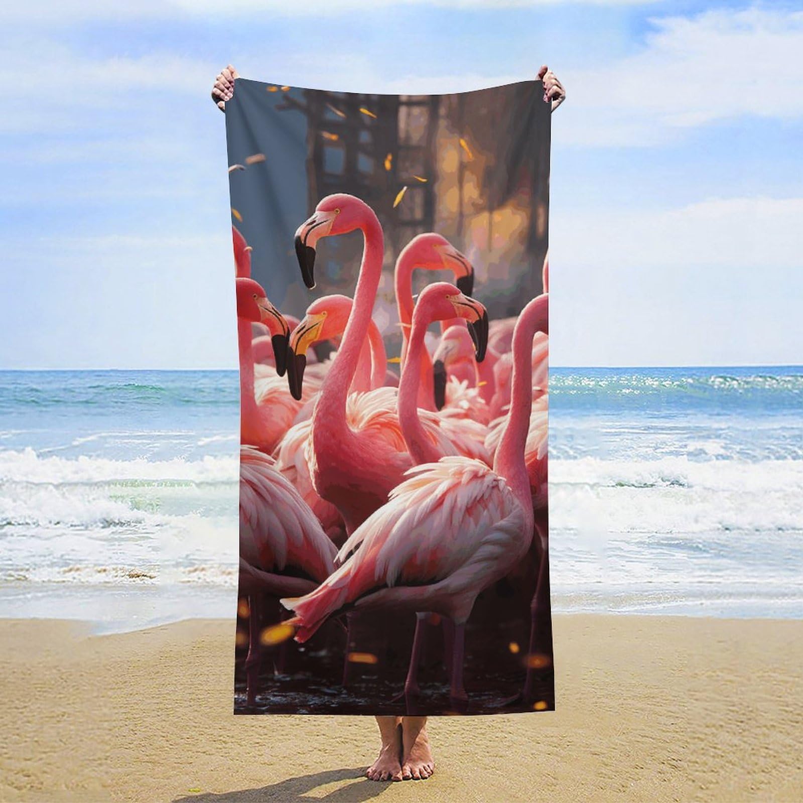 NTVOWPZO Flamingos Partying Beach Towel Oversized Microfiber Bath Towels Lightweight Sand Proof Beach Towels Absorbent Pool Towels for Swimming Yoga Bathroom Towel 31.5" X 63"