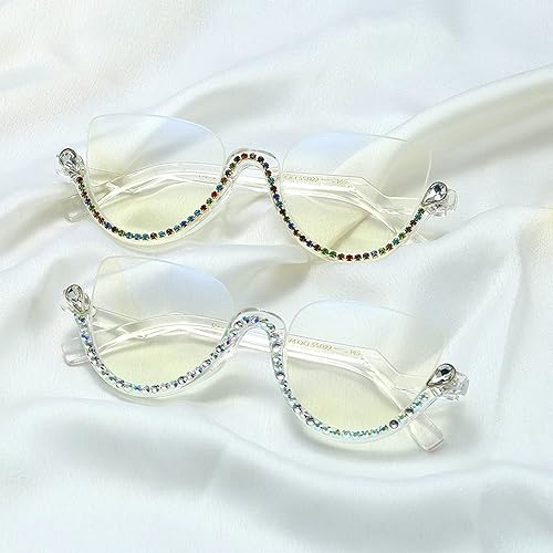 Miniatura 3 de Gafas de lectura con diamantes de imitación de moda estilo punk retro transparente medio marco ojo de gato brillante con diamantes de imitación, 2