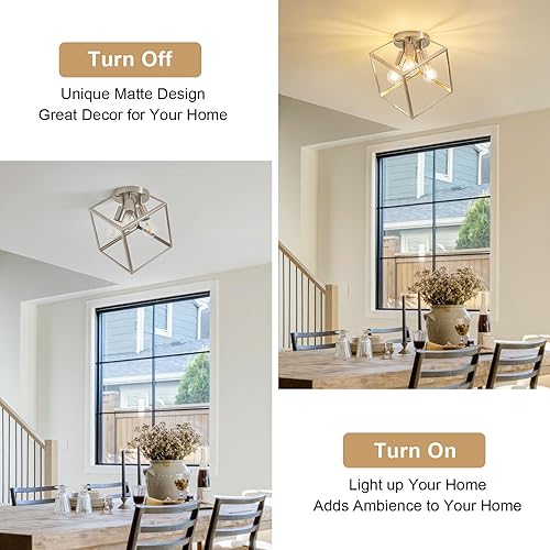 Miniatura 5 de Lámpara de techo empotrada de níquel cepillado, accesorios de iluminación geométrica multidireccional, marco de metal moderno, luces de vestíbulo de