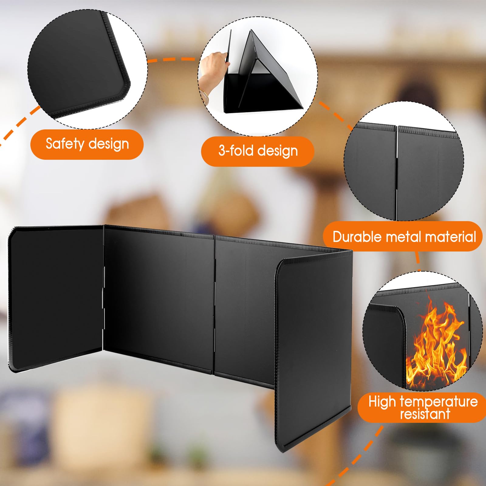 76*29*30cm Protection Anti-éclaboussures Pliable, 3Côtés Plaque Anti-projections Pliable, Plaque Anti Projection de Cuisson Résistant à la Chaleur, Plaque Anti Projection Cuisine pour Cuisson/Rôtir