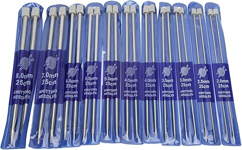 Miniatura 9 de Kit de 22 agujas de tejer, 9.8 in de longitud, acero inoxidable de 0.079 in-0.315 in, brillante, amplia aplicación, juego de agujas de tejer de