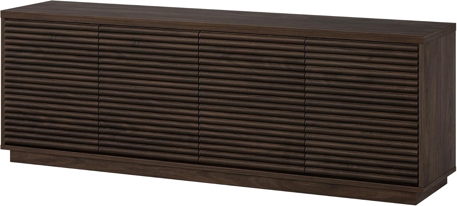 Henn&Hart Fluted TV Stand for TVs up to 78" with 2 Ribbed Storage Cabinets and Adjustable Shelves for Living Room, Family Room, or Office, Warm Brown