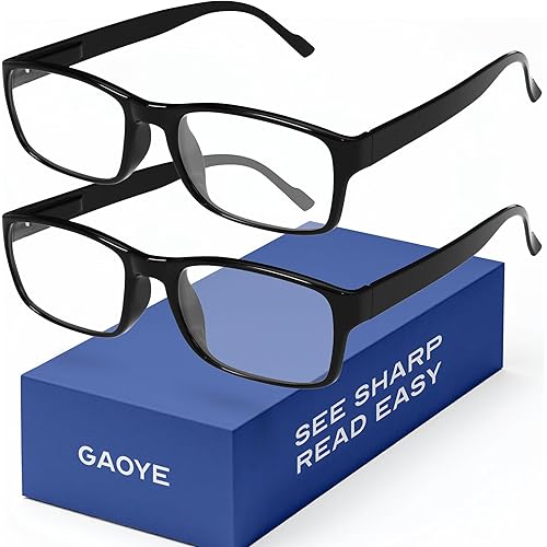 Gaoye 2-Pack of Reading Glasses +1.75 - Blue-Light Filter, UV Protection - Readers with Rectangle Frames