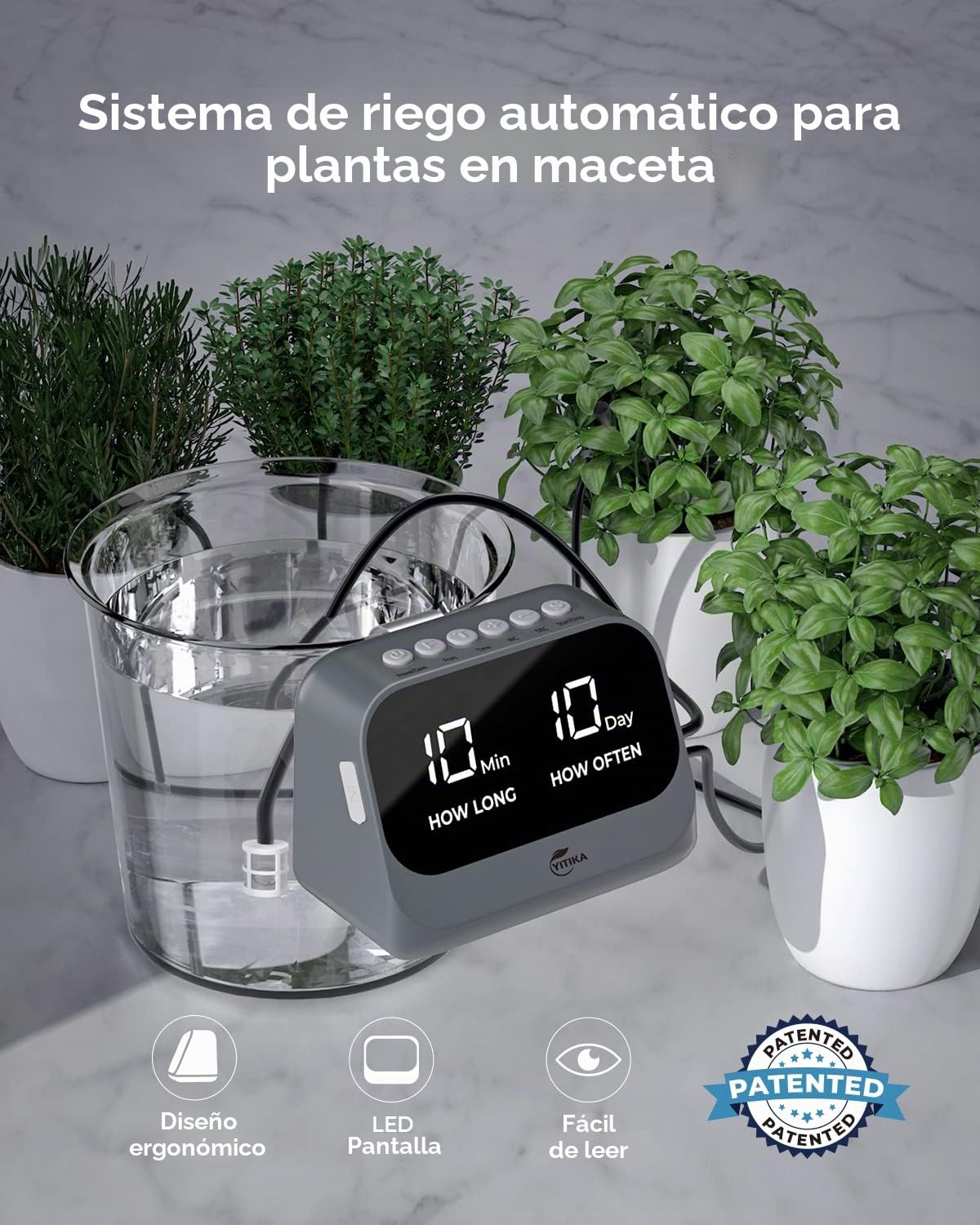 Sistema automático de riego para plantas, kit de riego automático por goteo con temporizador programable y pantalla LED, sistema interior de alimentación