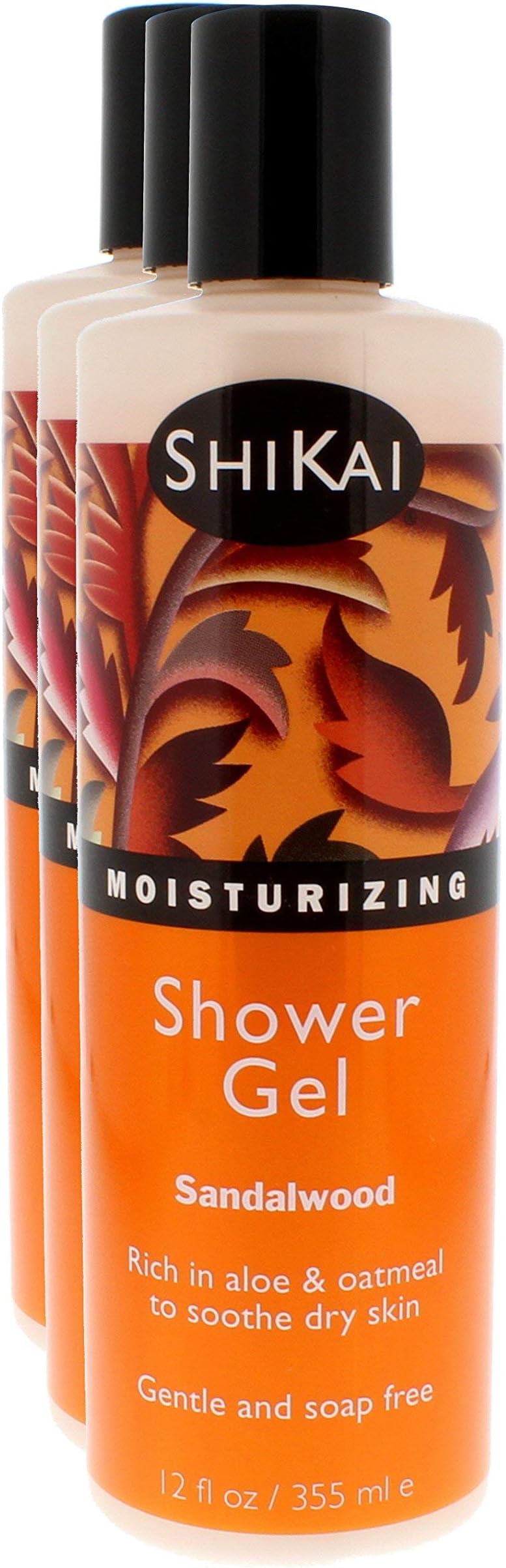 ShiKai Daily Moisturizing Shower Gel (Sandalwood, 12oz, Pack of 3) | Gentle Formula | Aloe Vera & Oatmeal for Soft, Healthy Skin | Dry Skin Relief