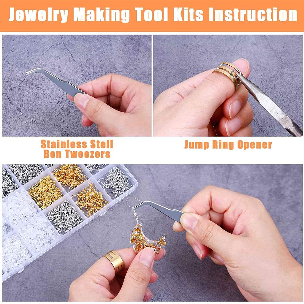 Modacraft Kit Creazione Orecchini 2000 Pezzi | Ganci Ipoallergenici In Argento E Oro, Perni, Anelli Aperti E Gommini | Set Completo Per Bigiotteria E Hobbistica Con Contenitore