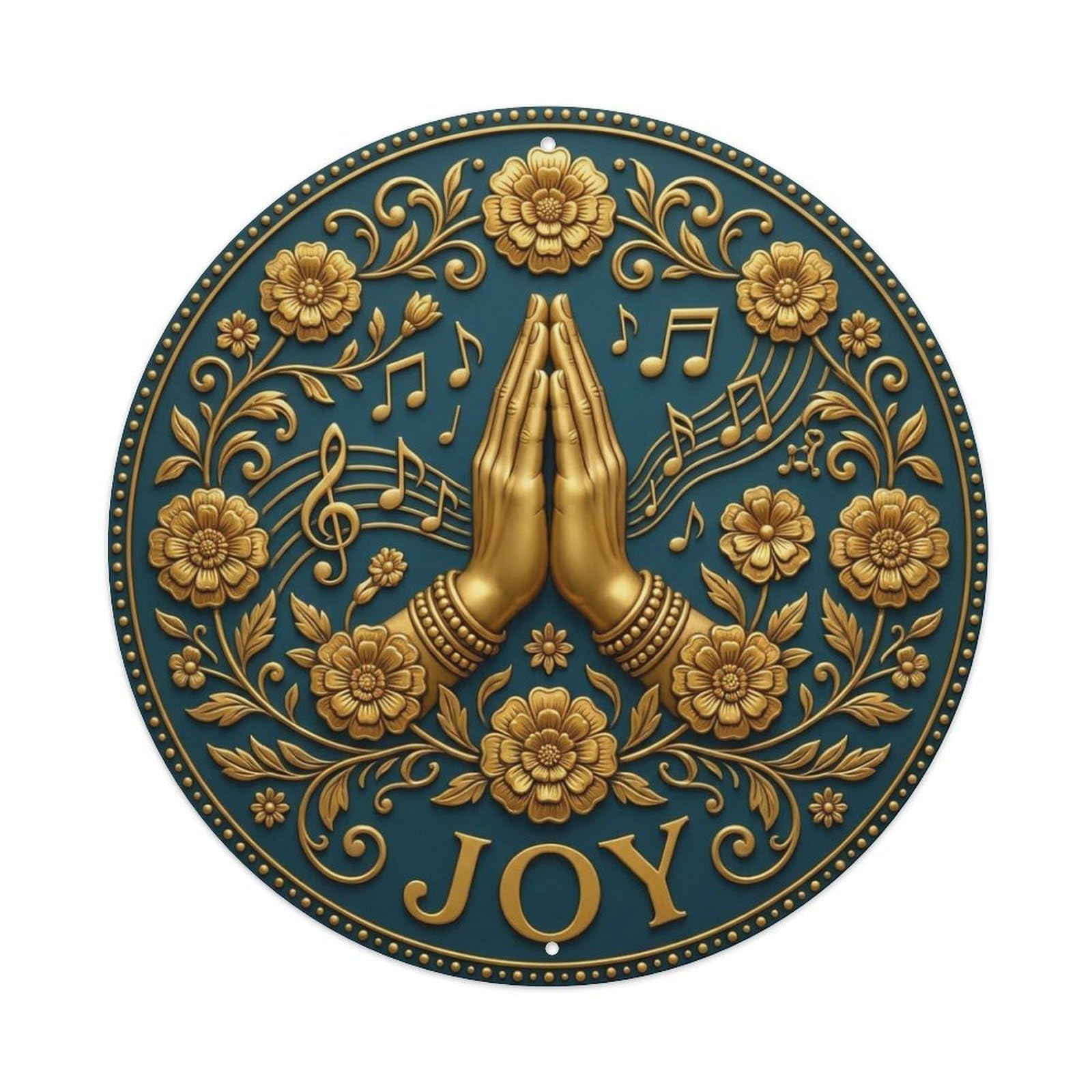 Fyrn Style Metal Tin Sign Vintage Namaste Praying Hands Joy Flower Zen Yoga