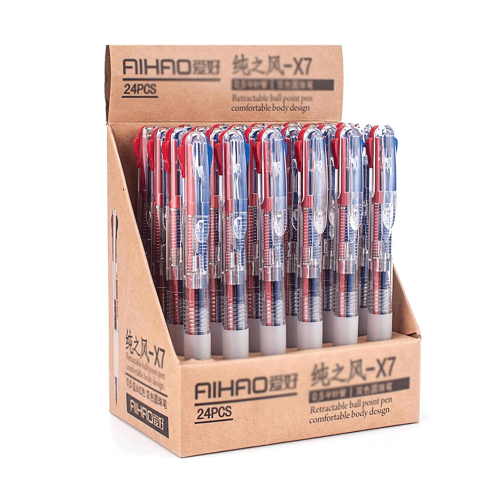 Kugelschreiber, Kugelschreiber, Gelstift, einziehbarer, Rollerball-Gelstift, zweifarbige rote und blaue Tinte, 0,5 mm(24pcs)